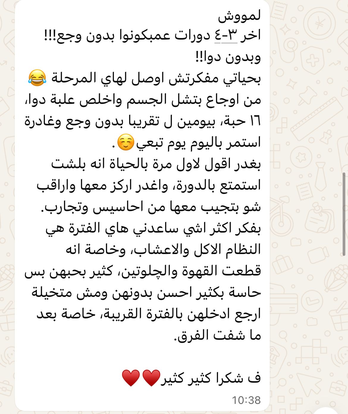 رسالة من عميلة — ألم الدورة